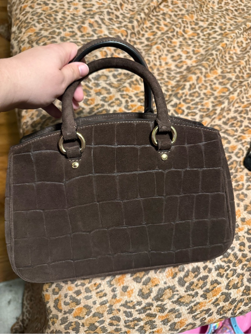 COACH Brown Suede Croc Savannah Small Carry All - Picture 3 of 6